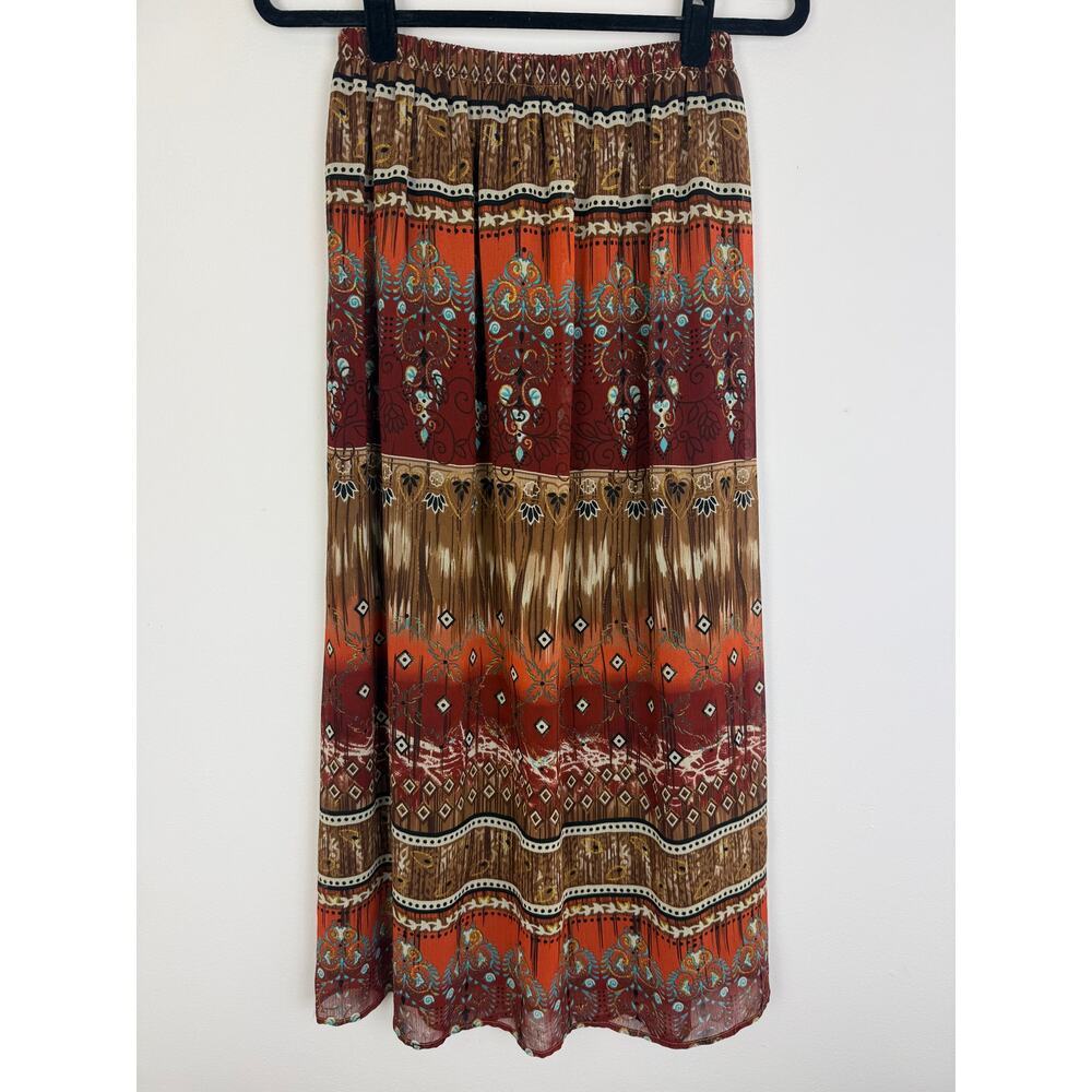 Vintage Caribou New York Womens Boho Festival Patchwork Brown Maxi Skirt Medium